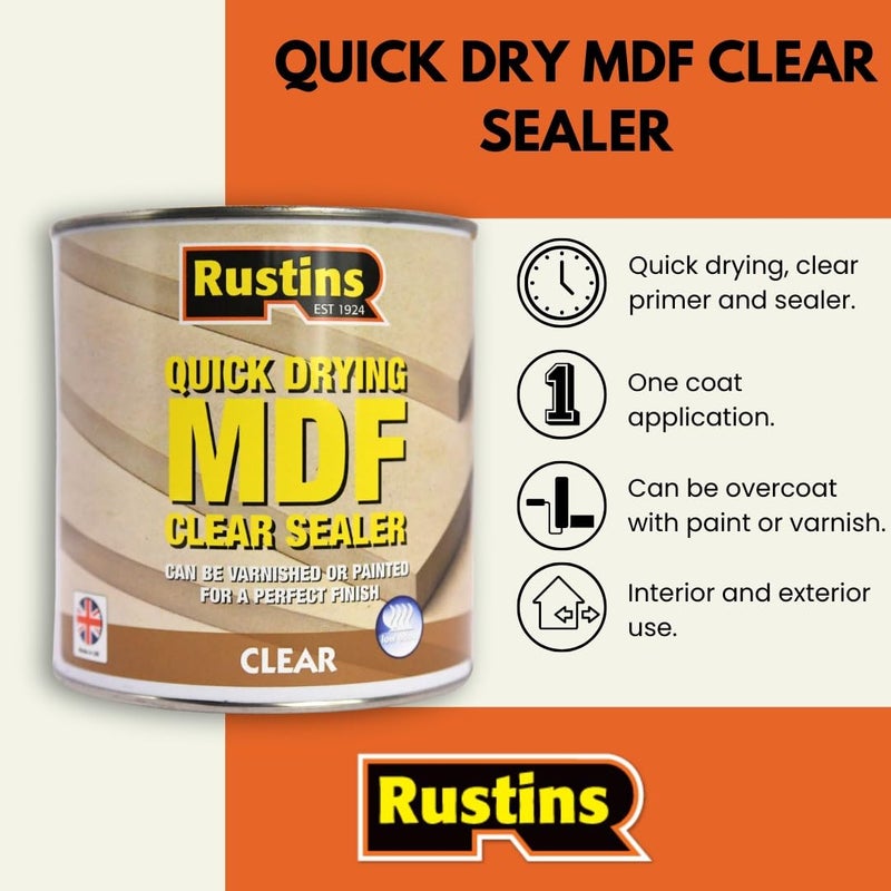 Rustins Quick Drying MDF Clear Sealer - 1L Water-Based Sealant for MDF Surfaces - Image 2